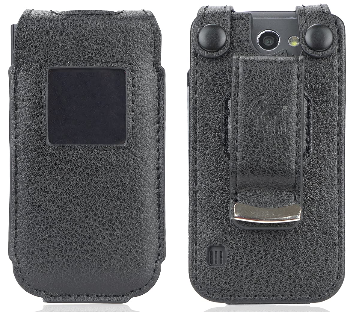 Nakedcellphone Case for Nokia 2720 V Flip Phone, Nakedcellphone [Black Vegan Leather] Form-Fit Cover with [Built-in Screen Protection] and [Metal Belt Clip] - View 4 of 9