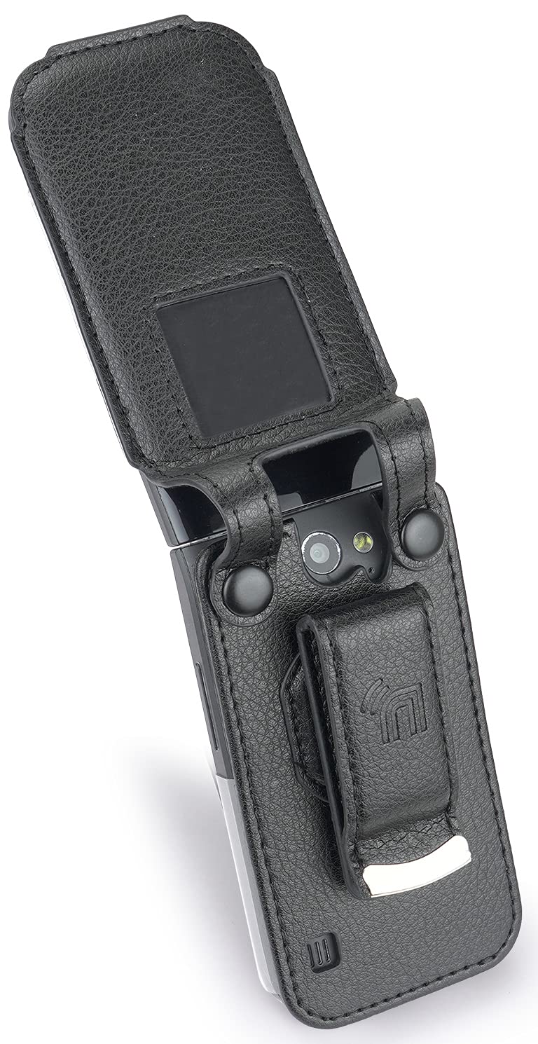 Nakedcellphone Case for Nokia 2720 V Flip Phone, Nakedcellphone [Black Vegan Leather] Form-Fit Cover with [Built-in Screen Protection] and [Metal Belt Clip] - View 5 of 9