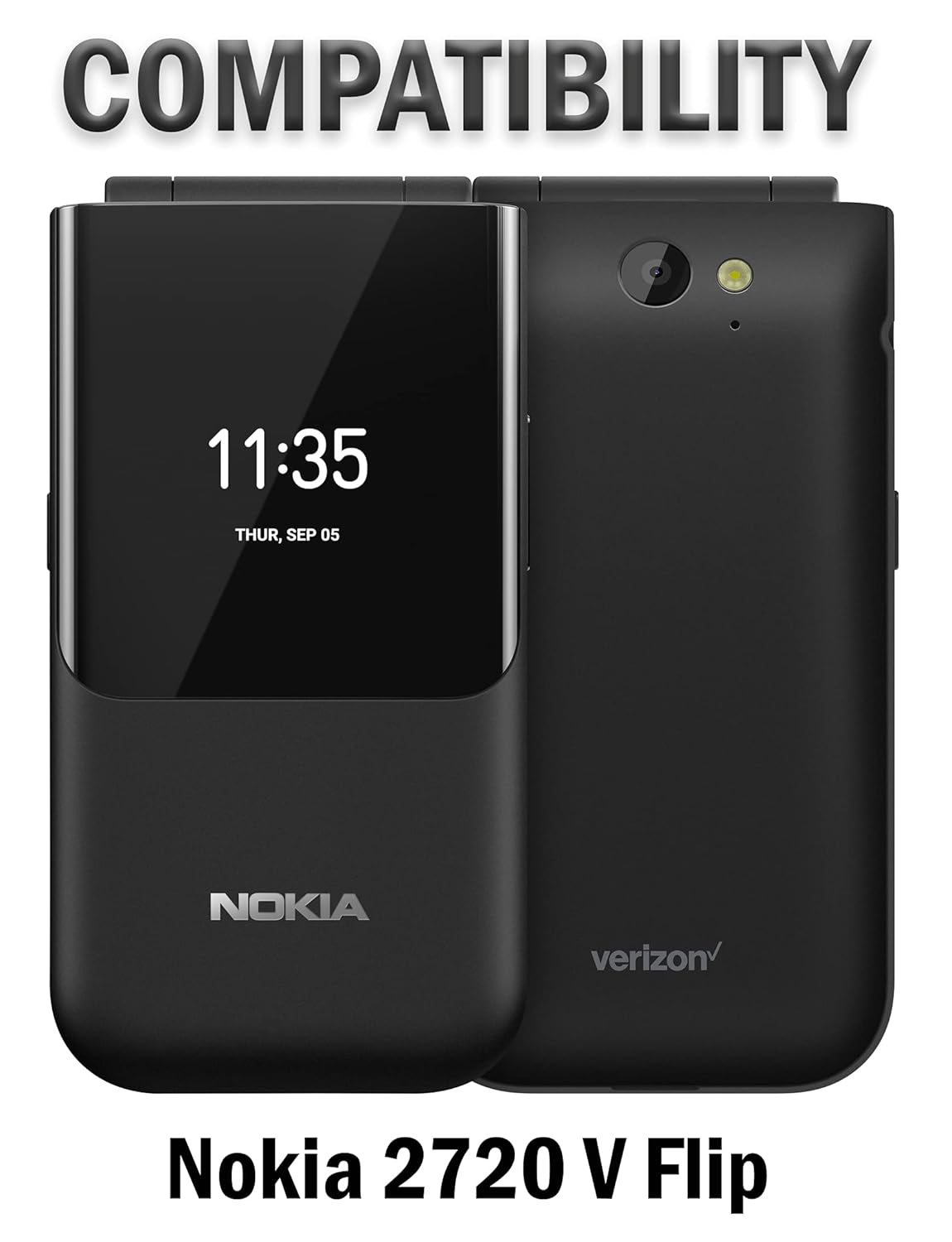 Nakedcellphone Case for Nokia 2720 V Flip Phone, Nakedcellphone [Black Vegan Leather] Form-Fit Cover with [Built-in Screen Protection] and [Metal Belt Clip] - View 7 of 9