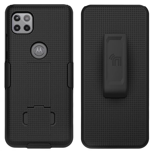 Nakedcellphone Motorola One 5G Ace Case with Clip & Kickstand - Slim Black Holster for Moto XT2113 - View 4 of 11