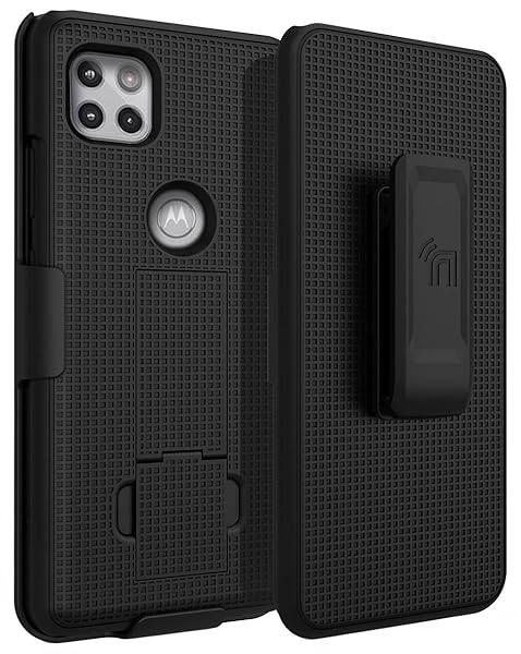 Nakedcellphone Motorola One 5G Ace Case with Clip & Kickstand - Slim Black Holster for Moto XT2113 - View 5 of 11