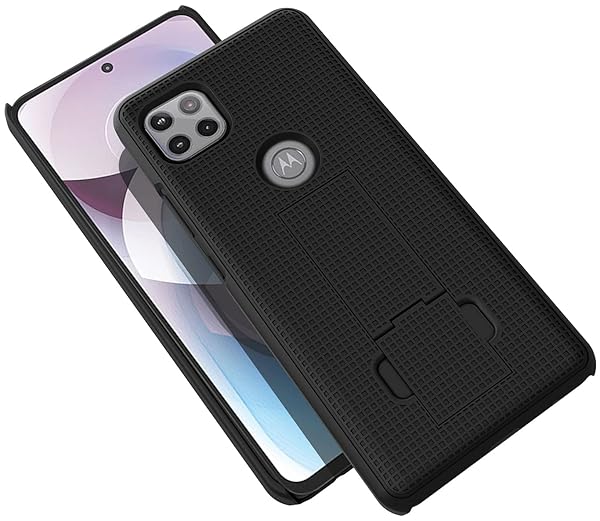 Nakedcellphone Motorola One 5G Ace Case with Clip & Kickstand - Slim Black Holster for Moto XT2113 - View 10 of 11