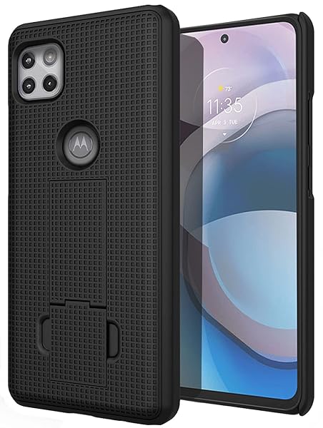 Nakedcellphone Motorola One 5G Ace Case with Clip & Kickstand - Slim Black Holster for Moto XT2113 - View 11 of 11
