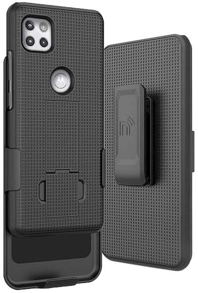 Nakedcellphone Motorola One 5G Ace Case with Clip & Kickstand - Slim Black Holster for Moto XT2113 - View 2 of 11