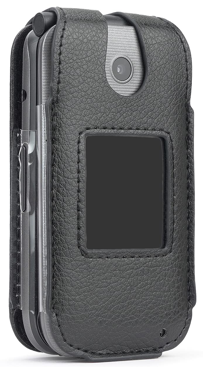 Nakedcellphone Case for Coolpad Belleza Flip Phone, Nakedcellphone [Black Vegan Leather] Form-Fit Cover with [Built-in Screen Protection] and [Metal Belt Clip] for - View 2 of 8