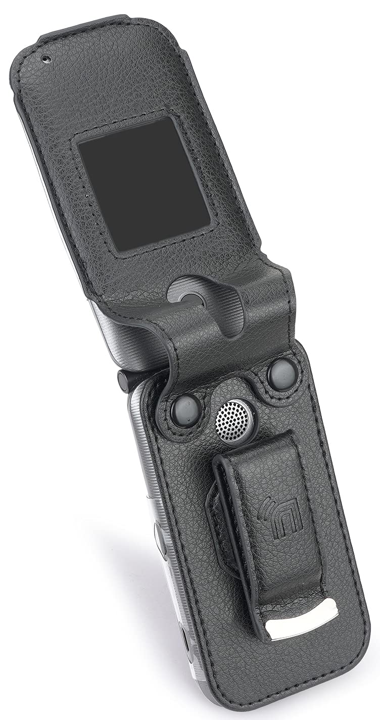 Nakedcellphone Case for Coolpad Belleza Flip Phone, Nakedcellphone [Black Vegan Leather] Form-Fit Cover with [Built-in Screen Protection] and [Metal Belt Clip] for - View 6 of 8