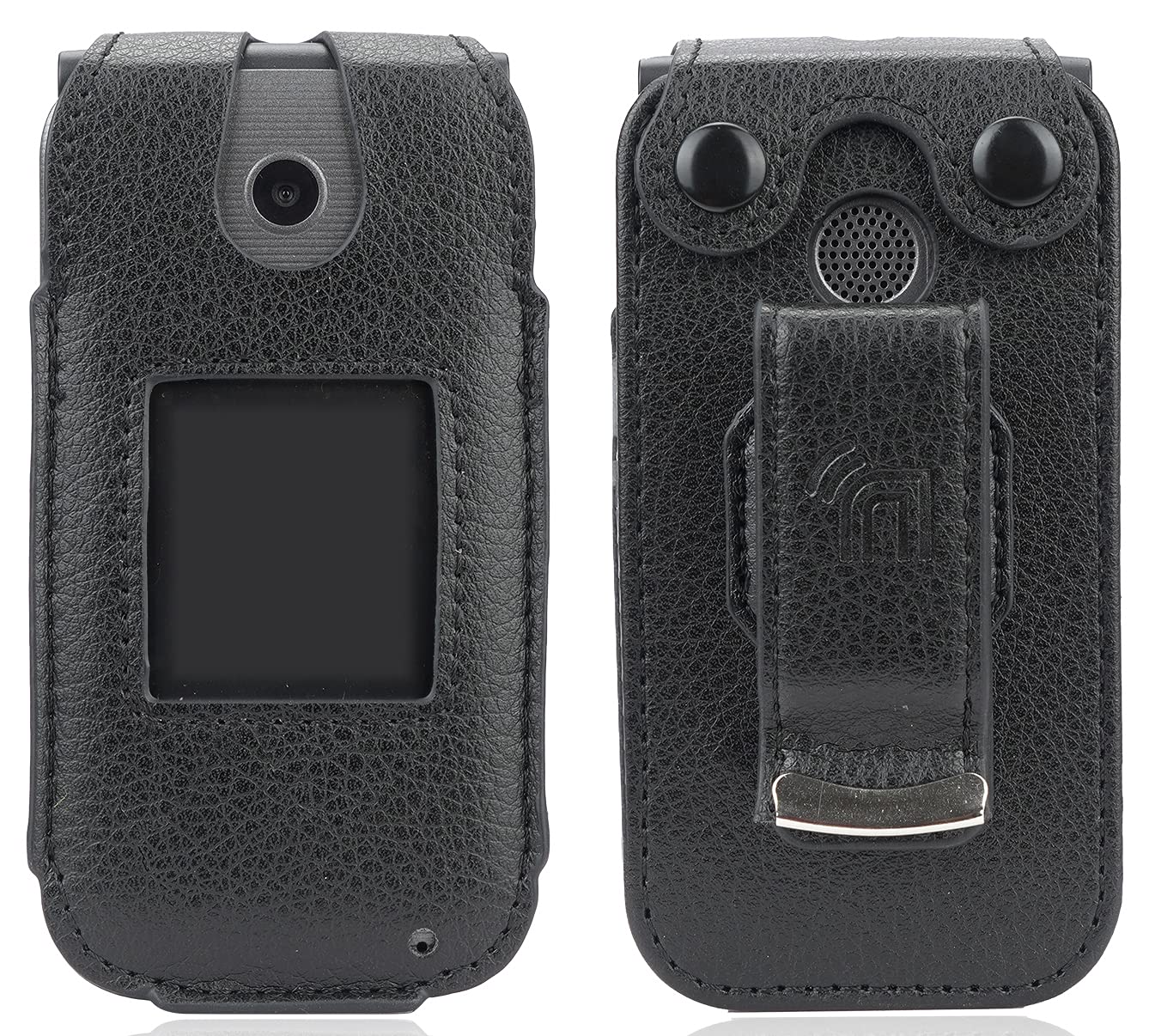 Nakedcellphone Case for Coolpad Belleza Flip Phone, Nakedcellphone [Black Vegan Leather] Form-Fit Cover with [Built-in Screen Protection] and [Metal Belt Clip] for - View 7 of 8