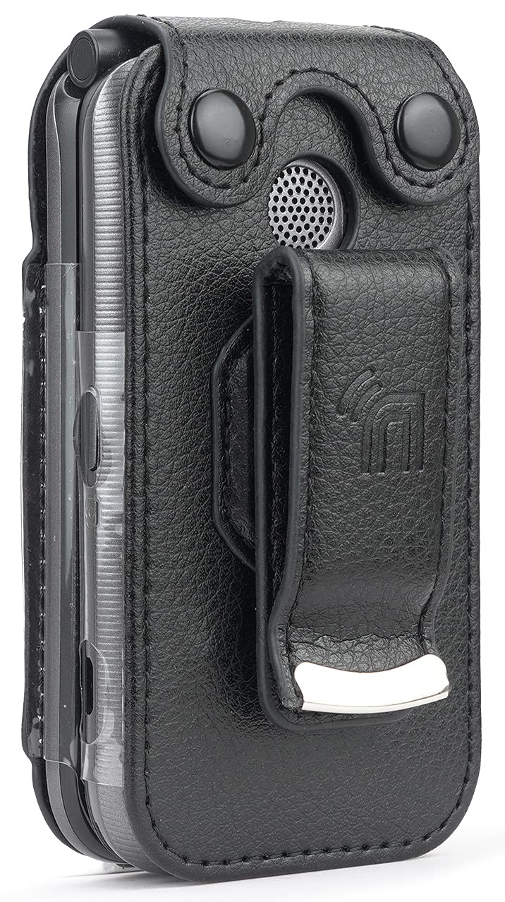 Nakedcellphone Case for Coolpad Belleza Flip Phone, Nakedcellphone [Black Vegan Leather] Form-Fit Cover with [Built-in Screen Protection] and [Metal Belt Clip] for - View 8 of 8