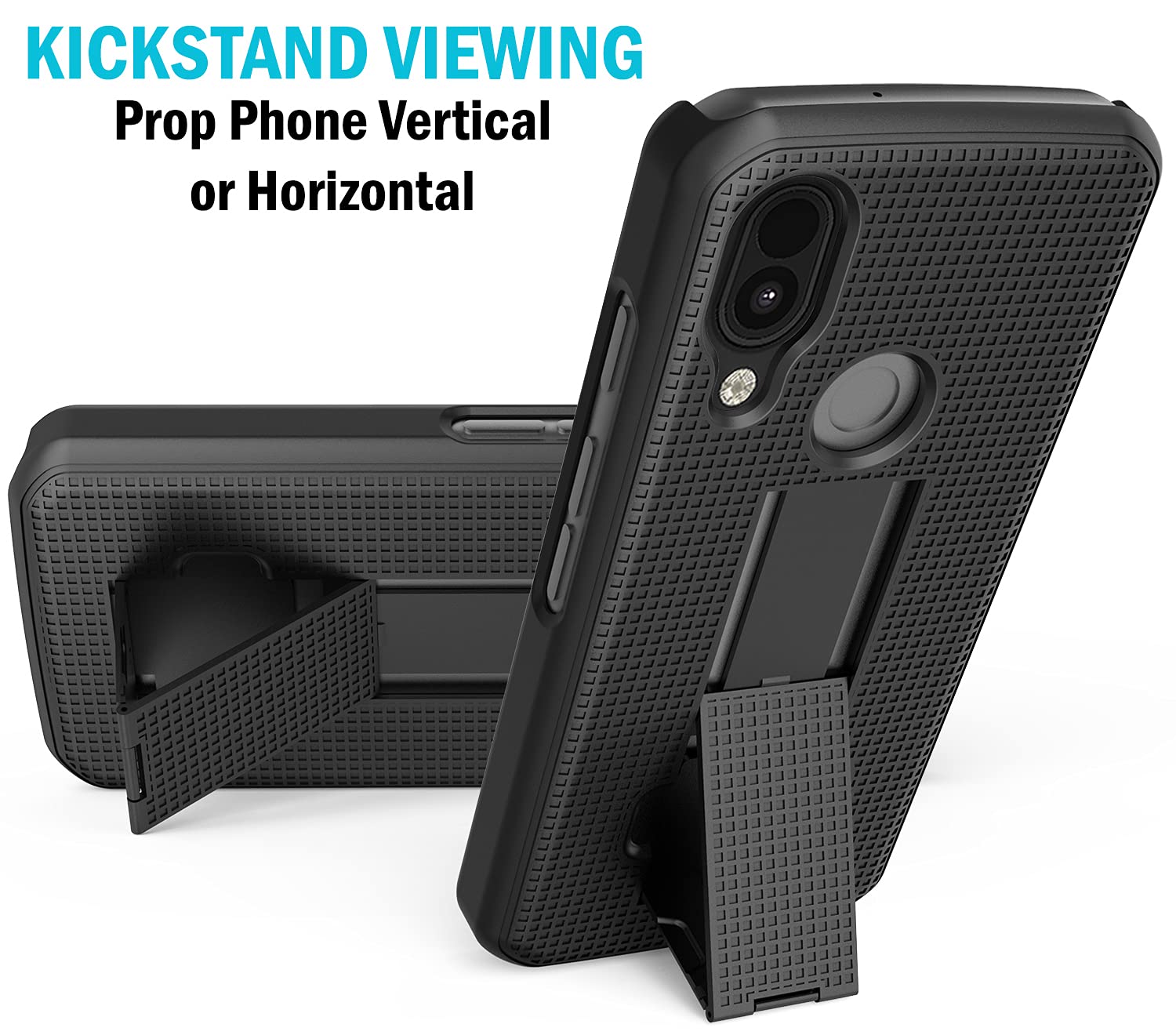 Nakedcellphone Case with Clip for CAT S62 PRO Phone, Nakedcellphone [Black] Slim Hard Shell Cover with Kickstand View Stand and [Rotating Ratchet] Belt Hip Holster - View 4 of 9