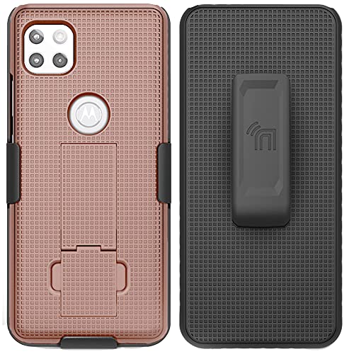 Nakedcellphone Rose Gold Pink Nakedcellphone Case with Clip for Motorola One 5G Ace - Slim Kickstand & Rotating Belt Holster Combo - View 4 of 11