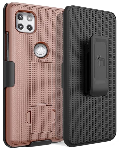 Nakedcellphone Rose Gold Pink Nakedcellphone Case with Clip for Motorola One 5G Ace - Slim Kickstand & Rotating Belt Holster Combo - View 5 of 11