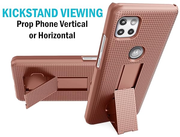 Nakedcellphone Rose Gold Pink Nakedcellphone Case with Clip for Motorola One 5G Ace - Slim Kickstand & Rotating Belt Holster Combo - View 6 of 11