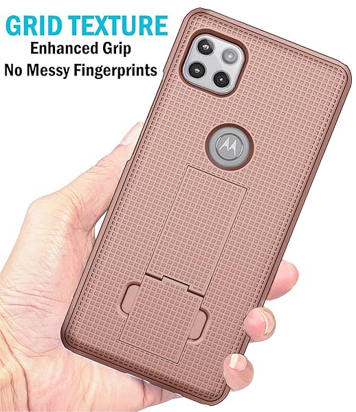 Nakedcellphone Rose Gold Pink Nakedcellphone Case with Clip for Motorola One 5G Ace - Slim Kickstand & Rotating Belt Holster Combo - View 7 of 11
