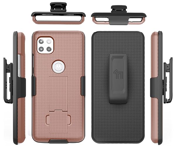 Nakedcellphone Rose Gold Pink Nakedcellphone Case with Clip for Motorola One 5G Ace - Slim Kickstand & Rotating Belt Holster Combo - View 8 of 11