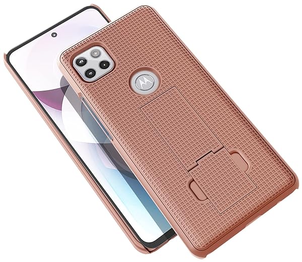 Nakedcellphone Rose Gold Pink Nakedcellphone Case with Clip for Motorola One 5G Ace - Slim Kickstand & Rotating Belt Holster Combo - View 10 of 11