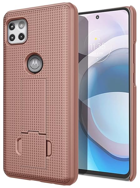 Nakedcellphone Rose Gold Pink Nakedcellphone Case with Clip for Motorola One 5G Ace - Slim Kickstand & Rotating Belt Holster Combo - View 11 of 11