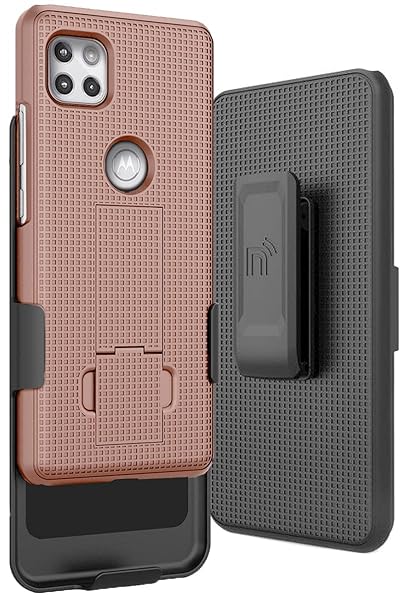 Nakedcellphone Rose Gold Pink Nakedcellphone Case with Clip for Motorola One 5G Ace - Slim Kickstand & Rotating Belt Holster Combo - View 3 of 11