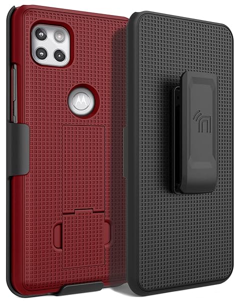 Nakedcellphone Red Nakedcellphone Case with Clip for Motorola One 5G Ace - Slim Kickstand & Rotating Belt Holster Accessory - View 5 of 11