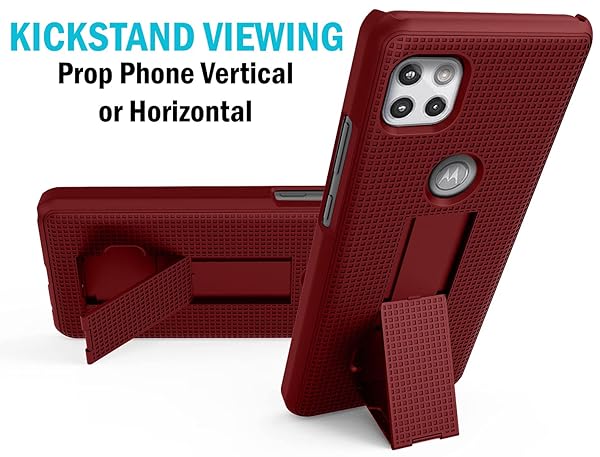 Nakedcellphone Red Nakedcellphone Case with Clip for Motorola One 5G Ace - Slim Kickstand & Rotating Belt Holster Accessory - View 6 of 11