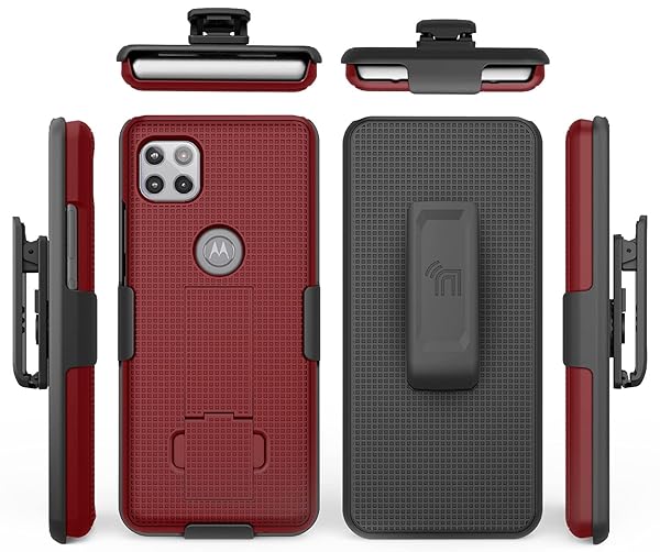 Nakedcellphone Red Nakedcellphone Case with Clip for Motorola One 5G Ace - Slim Kickstand & Rotating Belt Holster Accessory - View 8 of 11