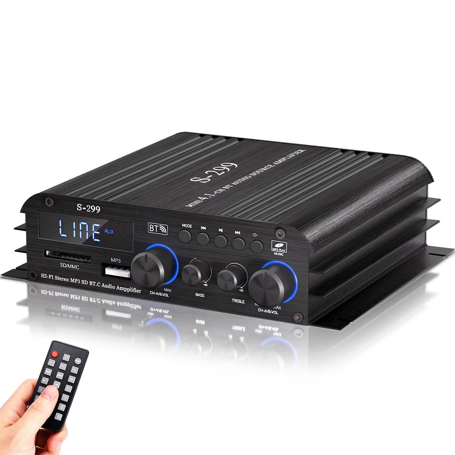 Facmogu Facmogu S-299 4.1CH Bluetooth Power Amplifier with Active Subwoofer Output (NOT Passive Subwoofer), Max 800W RMS 40Wx4 Subwoofer Amplifier Hi-Fi