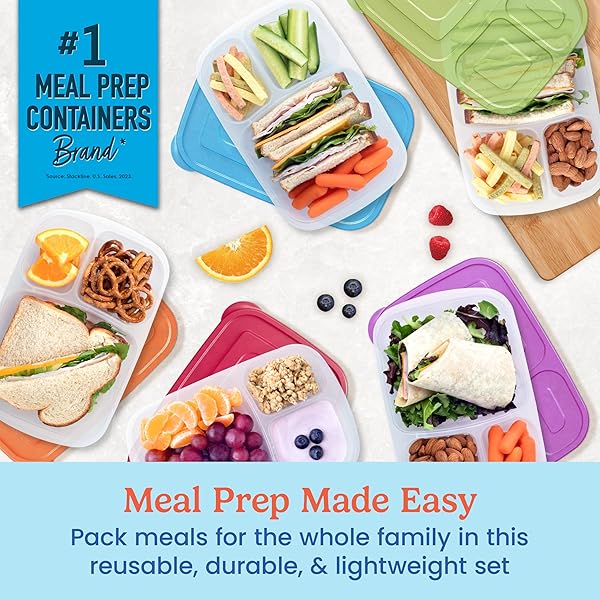 Bentgo Bentgo Easyboxes Original Stackable Lunch Boxes Set of 10 Reusable 3-Compartment Food Containers for Meal Prep School and Work BPA Free - View 3 of 10