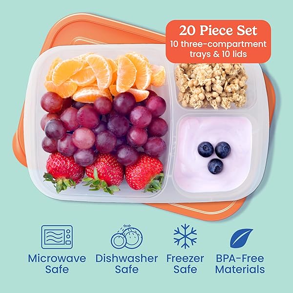 Bentgo Bentgo Easyboxes Original Stackable Lunch Boxes Set of 10 Reusable 3-Compartment Food Containers for Meal Prep School and Work BPA Free - View 4 of 10