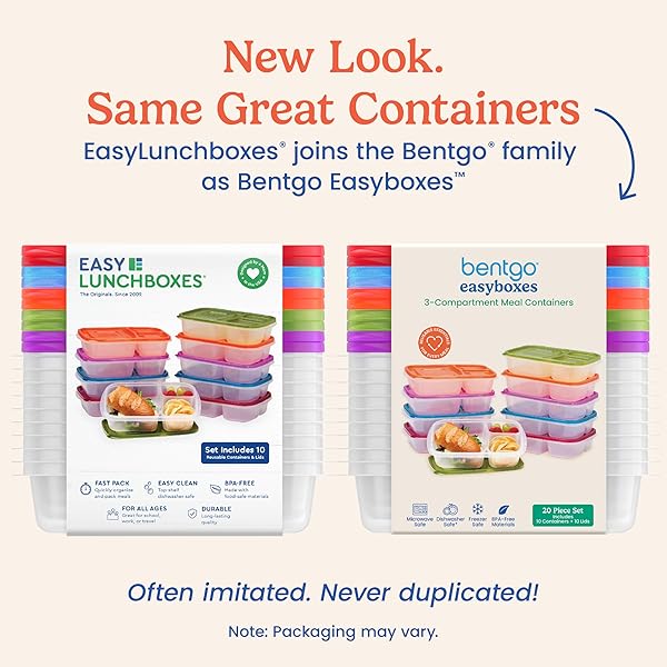Bentgo Bentgo Easyboxes Original Stackable Lunch Boxes Set of 10 Reusable 3-Compartment Food Containers for Meal Prep School and Work BPA Free - View 6 of 10