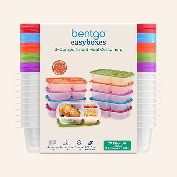 Bentgo Bentgo Easyboxes Original Stackable Lunch Boxes Set of 10 Reusable 3-Compartment Food Containers for Meal Prep School and Work BPA Free - View 10 of 10