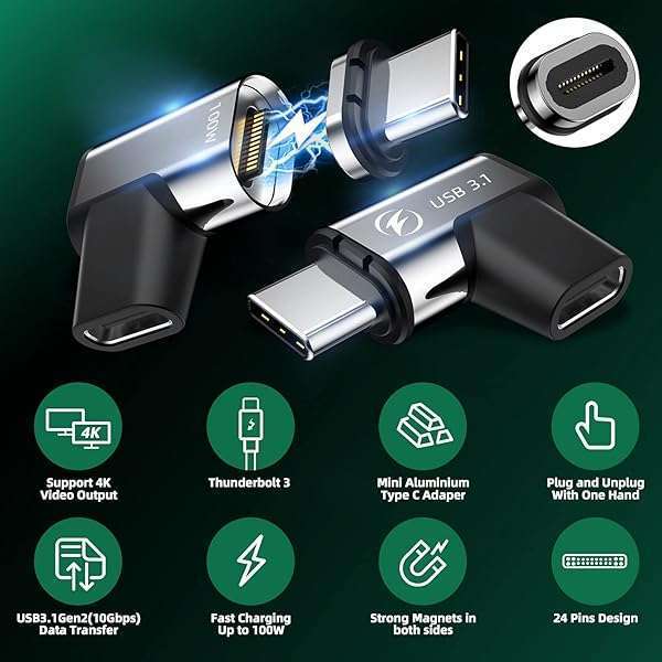 DuHeSin DuHeSin USB C Magnetic Adapter 2 Pack - 10Gbps Data Transfer, 4K Video, 100W Charge for MacBook Pro/Air & USB-C Laptops - View 4 of 9