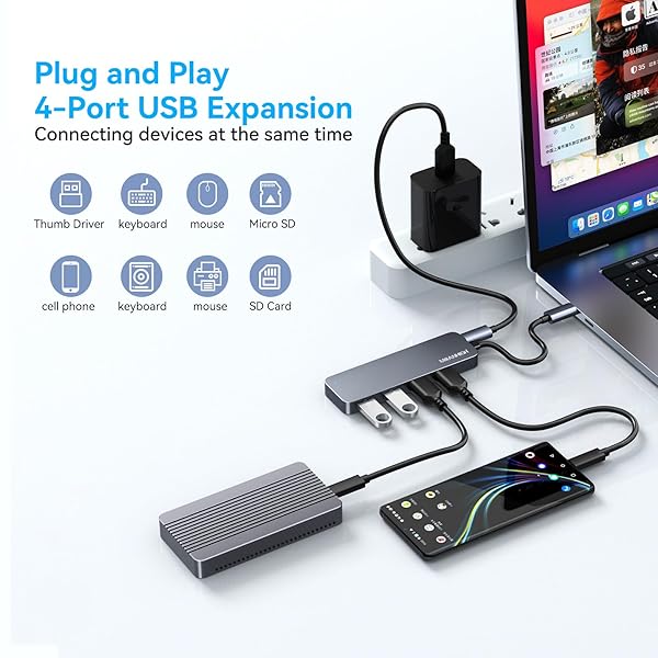 MEANHIGH MEANHIGH USB C 3.0 Hub 4-Port Ultra Slim Portable Data Hub for MacBook Pro Air HP XPS and More Type C Devices - View 3 of 7