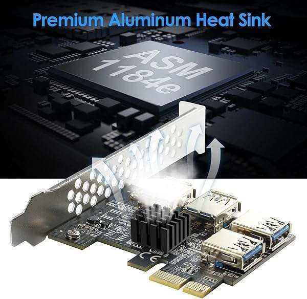 MZHOU Buy MZHOU PCI-E 1 to 4 Riser Card - USB 3.0 Adapter for Bitcoin Mining | Compatible with Windows, Linux, Mac - View 6 of 9