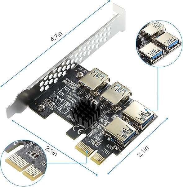 MZHOU Buy MZHOU PCI-E 1 to 4 Riser Card - USB 3.0 Adapter for Bitcoin Mining | Compatible with Windows, Linux, Mac - View 9 of 9