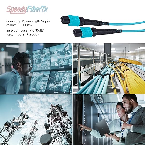 SpeedyFiberTX SpeedyFiberTX 100 Feet Low Loss MPO to MPO Fiber Trunk Cable Type B OM3 Corning ClearCurve Fire Retardant Plenum Jacket MTP Compatible - View 5 of 7