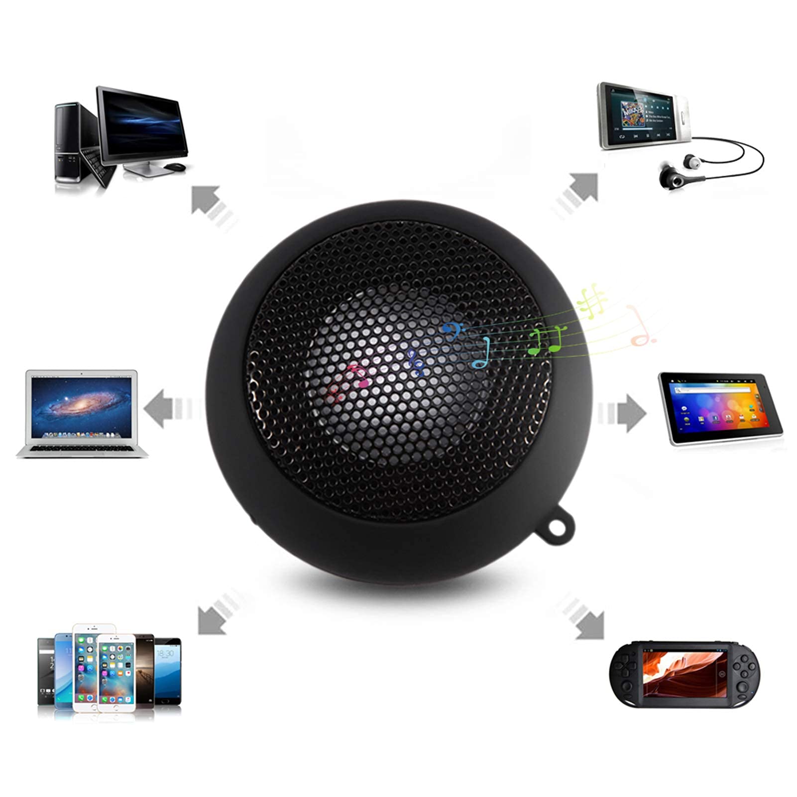 Qinlorgo Mini Speaker, Retractable Speaker with USB Charging Cable, 3.5mm Audio Interface Portable Speaker for MP3, MP4, MP5, Mobile Phones, Computers(Black, - View 2 of 8
