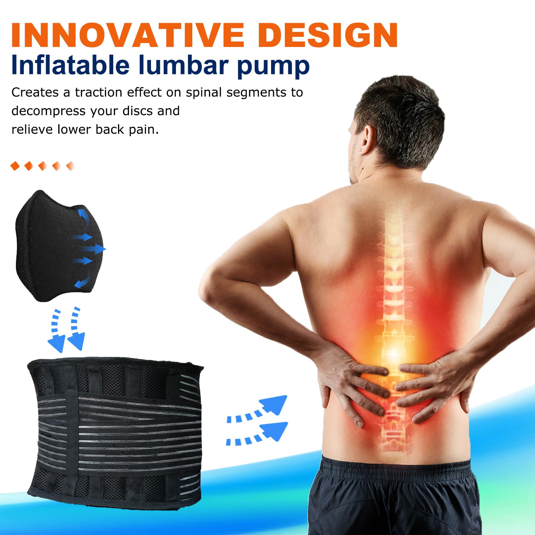 DARLIS DARLIS Back Brace Support Belt with Inflatable Lumbar Pad - Extra Support for Lower Back Pain, Herniated Disc, Sciatica, Scoliosis, Adjustable - View 3 of 7