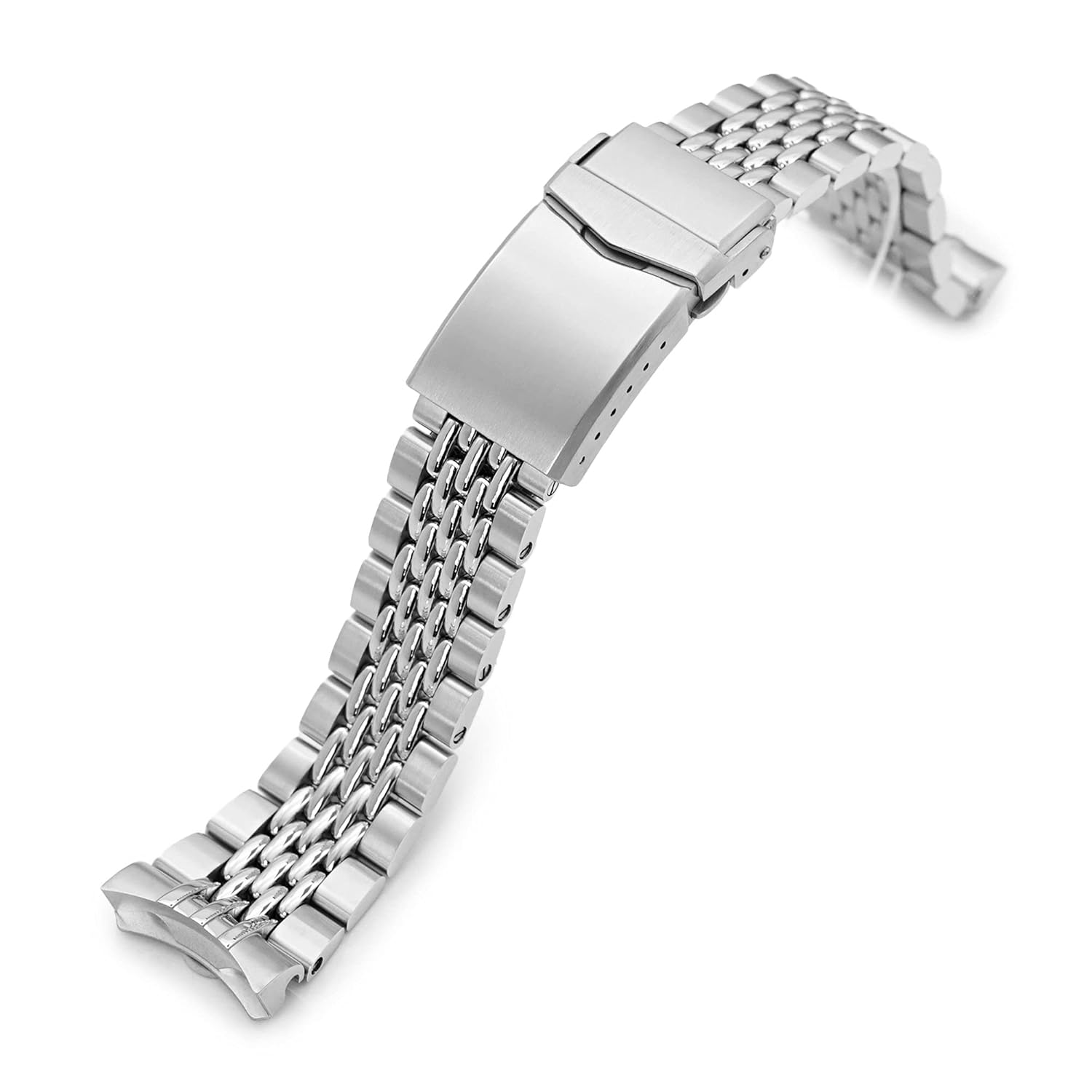 MiLTAT 22mm Goma Watch Band compatible with Seiko 5 Sports SRPD51 SRPD55 SBSA003, V-Clasp, 2-Tone Polished