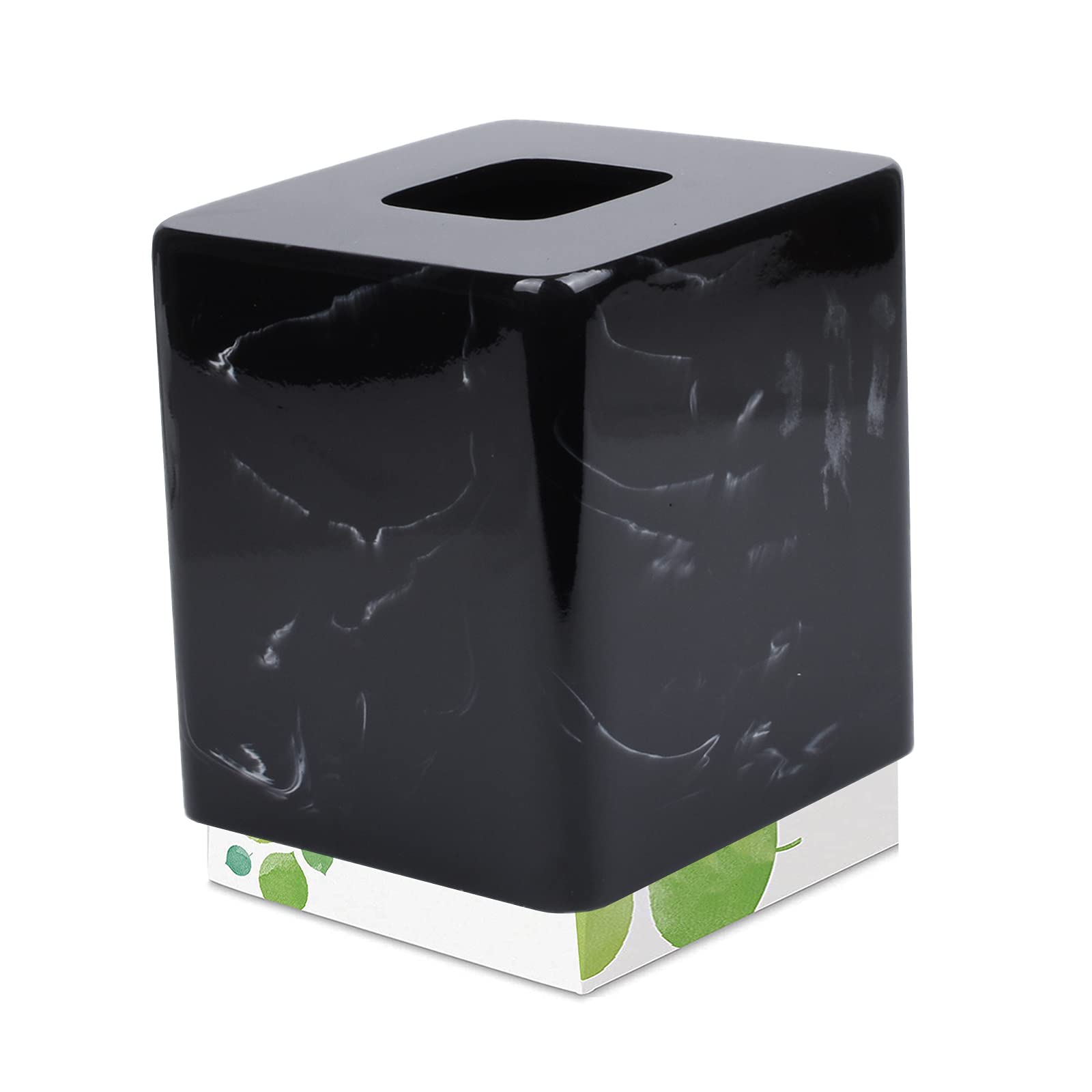 Jung Ford JUNGFORD Square Tissue Box Cover, Facial Napkin Holder for Living Room Office Bathroom, Marble Pattern Made of Resin (Black) - View 2 of 6