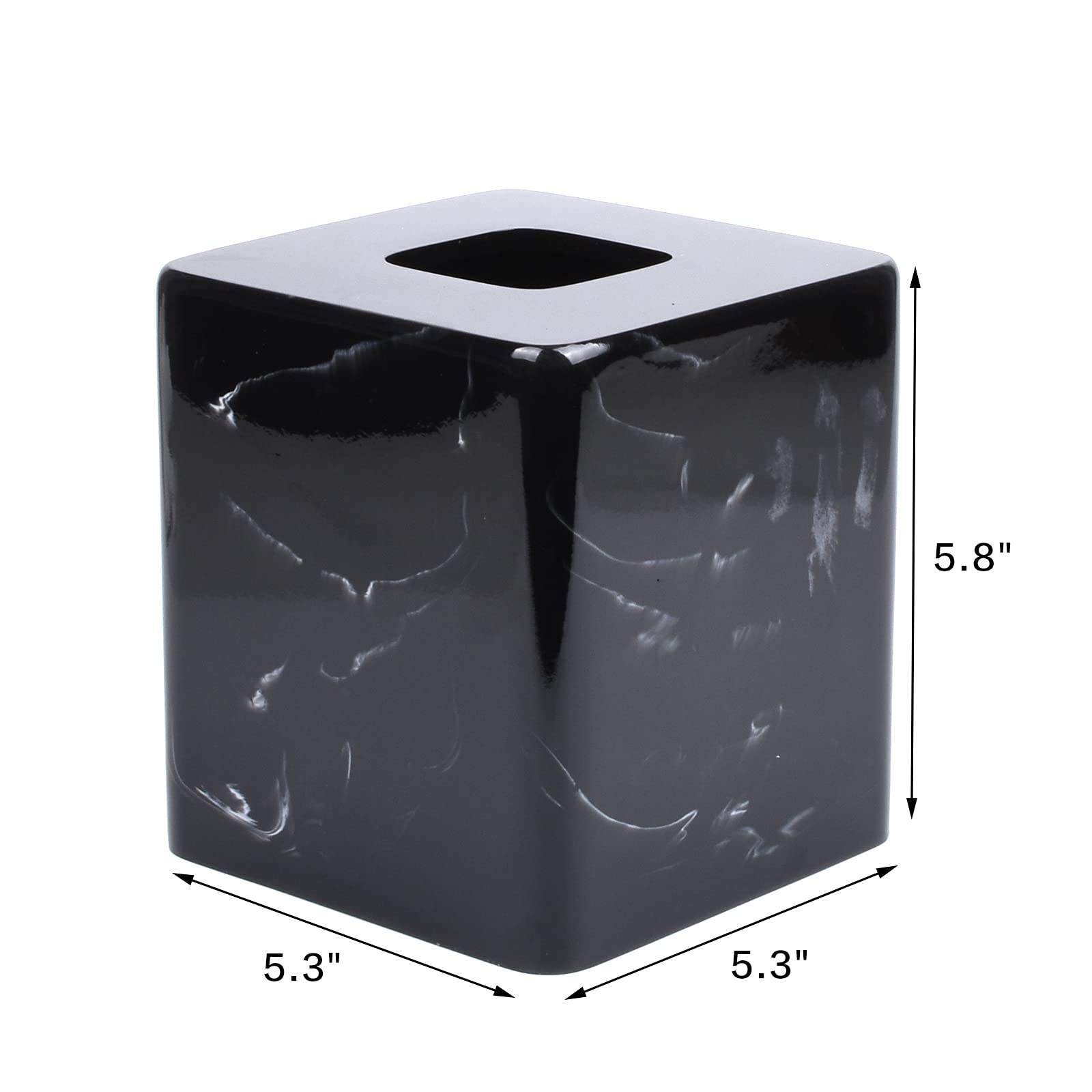 Jung Ford JUNGFORD Square Tissue Box Cover, Facial Napkin Holder for Living Room Office Bathroom, Marble Pattern Made of Resin (Black) - View 6 of 6