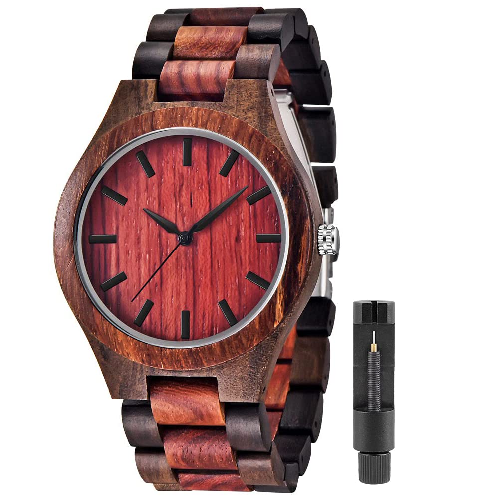 Tiong Tiong Brand Handmade Colorful Bamboo Wooden Watches for Men Analog Date Quartz Timepieces