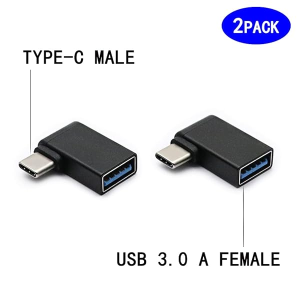 rgzhihuifz Right Angle USB C to USB 3.0 Adapter - 90 Degree Type C Male to USB A Female Converter for Smartphones & Laptops (2 Pack) - View 4 of 7