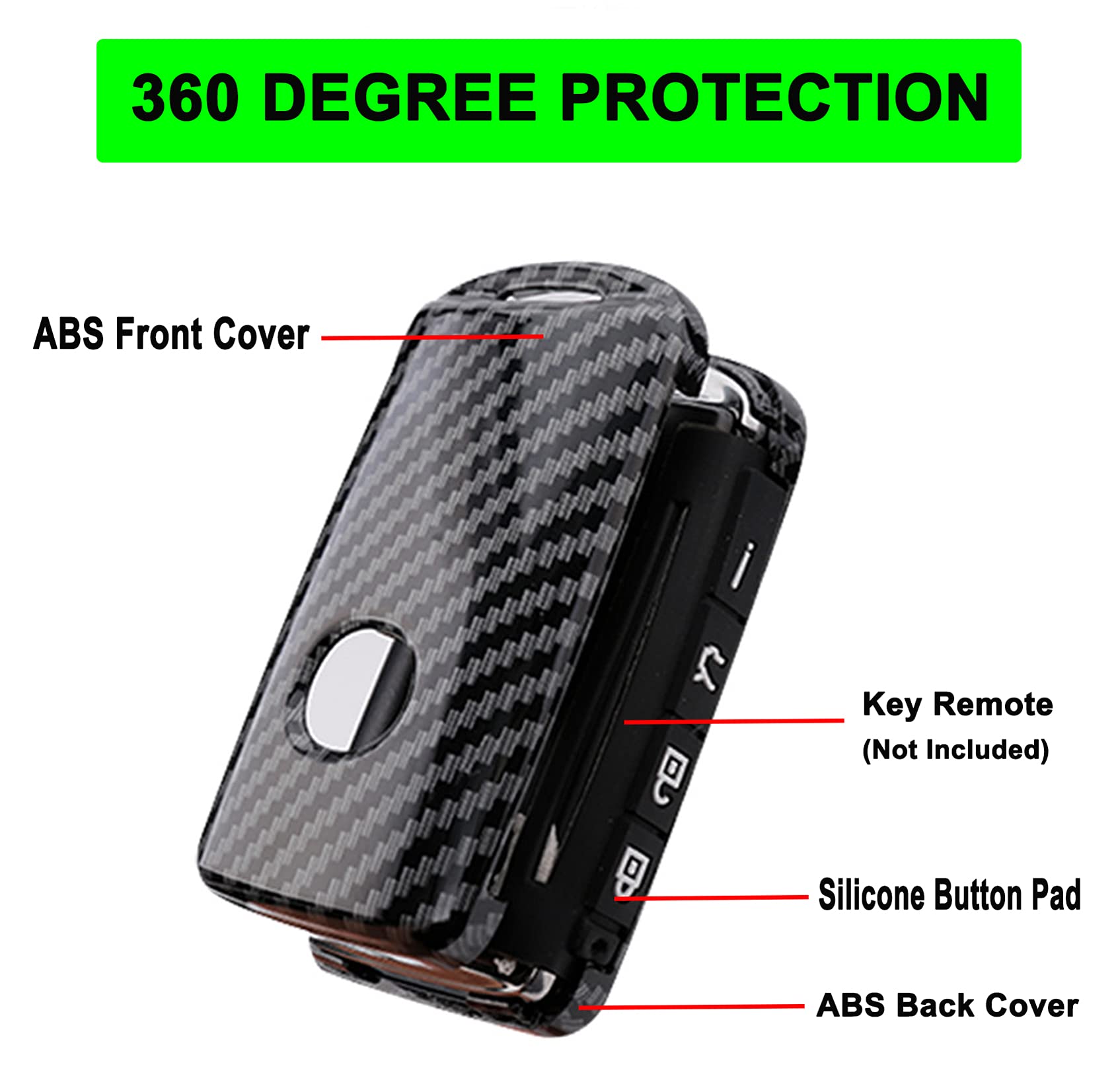 Muxkenper Key Fob Cover Case for 2019-2021 Mazda 3 CX4 CX5 CX8 CX9 CX30 Mazda 6 Keyless Entry Remote ABS Carbon Fiber Black - View 4 of 7