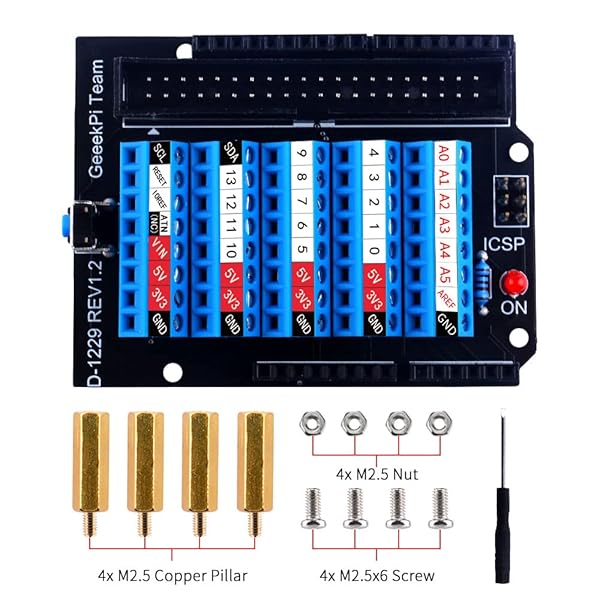 GeeekPi GeeekPi Screw Terminal Hat for Arduino UNO GPIO Expansion Board with Horn Socket Connector and Breakout Module - View 9 of 10