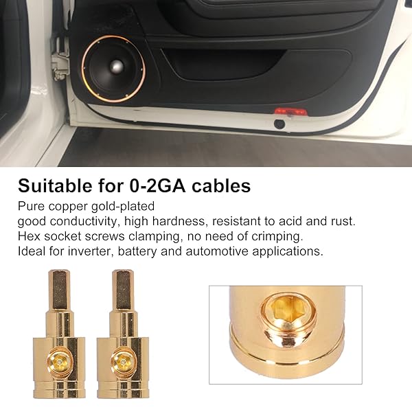 aqxreight Power Wire Terminal 2pcs 0GA Reducer Connector Pure Copper Gold Plated for Car Audio Amplifier Battery Cable Modification - View 4 of 10