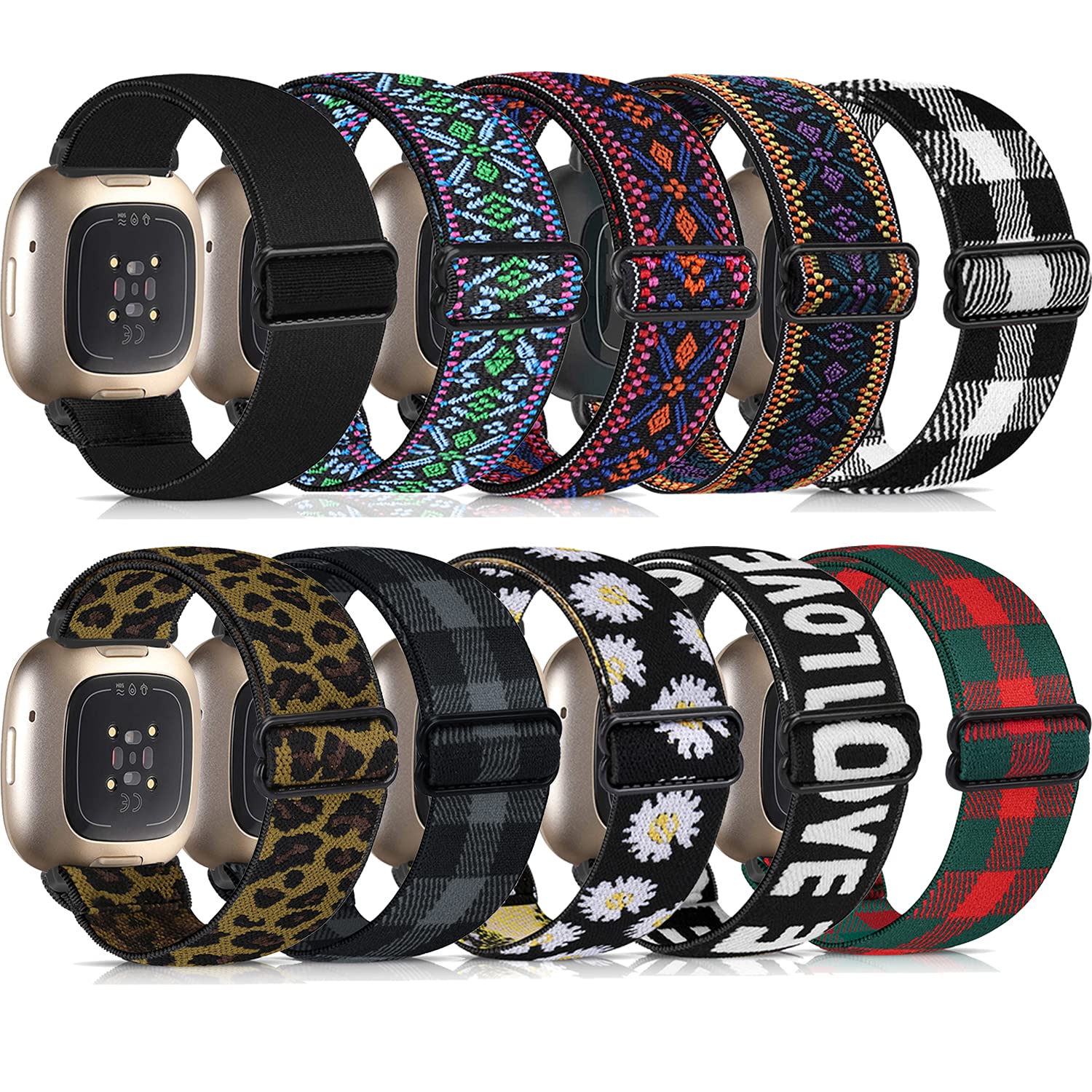 ShuYo Nylon Watch Bands for Fitbit Sense and Versa 3 Soft Pattern Replacement Bands for Men and Women 10 Pack