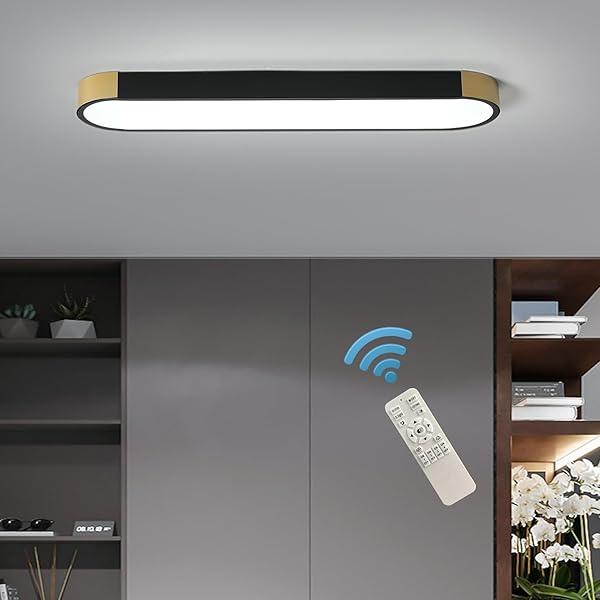 Tioolo Tioolo Dimmable LED Ceiling Lights Modern Acrylic Linear Lamp 2.3FT Semi Flush Mount with Remote for Kitchen Dining Living Room - View 2 of 10