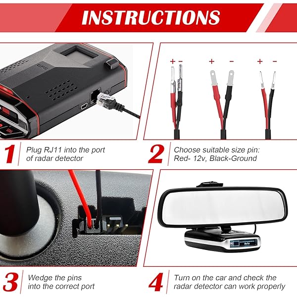 Hydencamm "Hydencamm 14" Hardwire Power Cord Kit for Escort, Valentine One, Uniden Radar Detectors - 3 Braided RJ11 Wires" - View 7 of 9