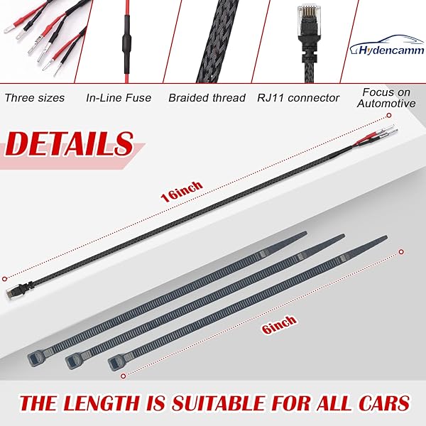 Hydencamm "Hydencamm 14" Hardwire Power Cord Kit for Escort, Valentine One, Uniden Radar Detectors - 3 Braided RJ11 Wires" - View 9 of 9