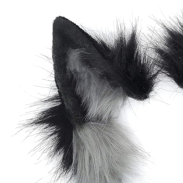 GaliaFaya GaliaFaya Handmade Faux Fur Cat Wolf Fox Dog Ears Headband for Halloween Costume Party Black and Grey - View 5 of 7