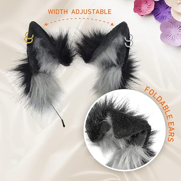 GaliaFaya GaliaFaya Handmade Faux Fur Cat Wolf Fox Dog Ears Headband for Halloween Costume Party Black and Grey - View 7 of 7